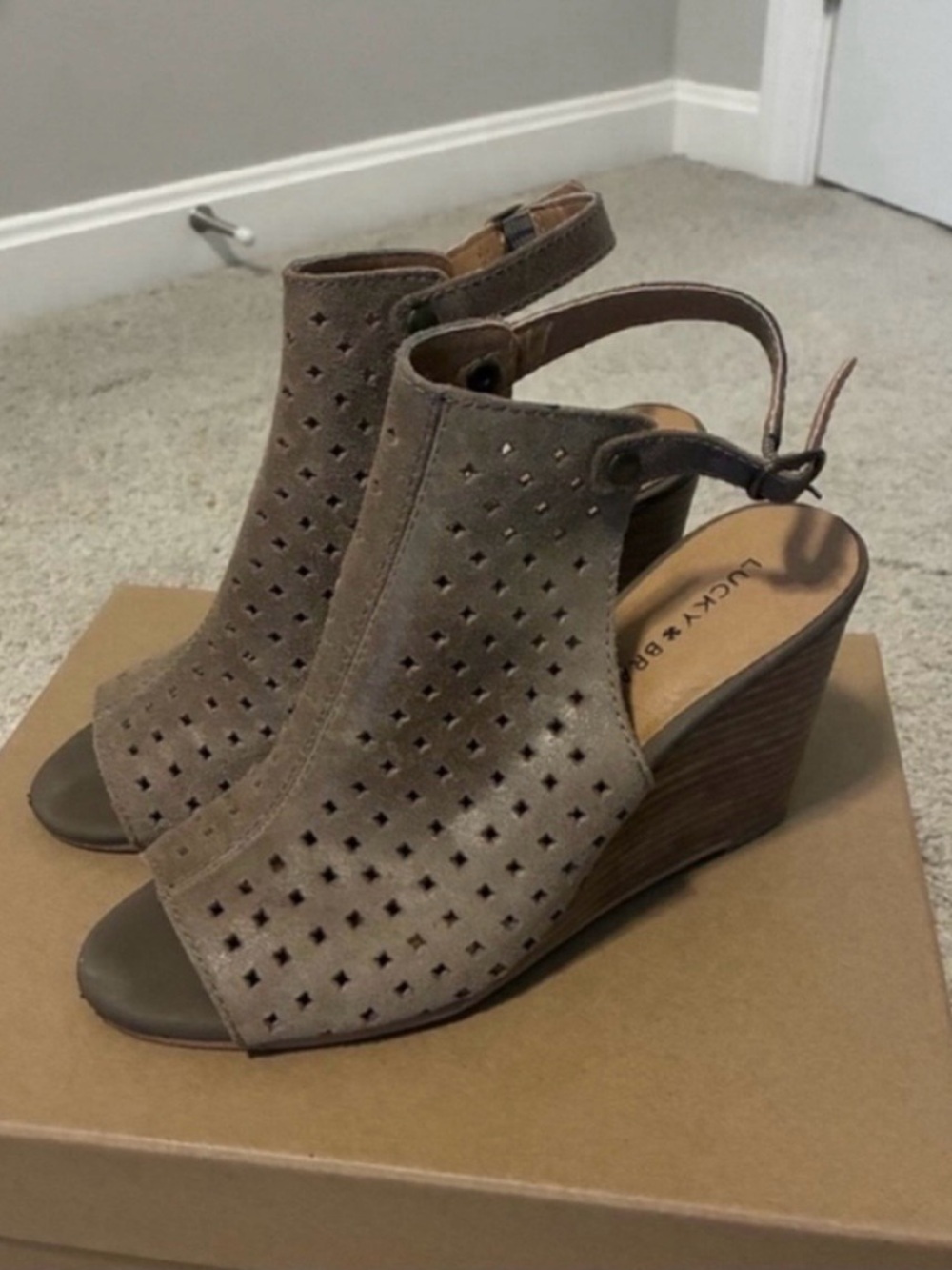 Lucky Brand Tan Regina Wedge with Lasercut Detail